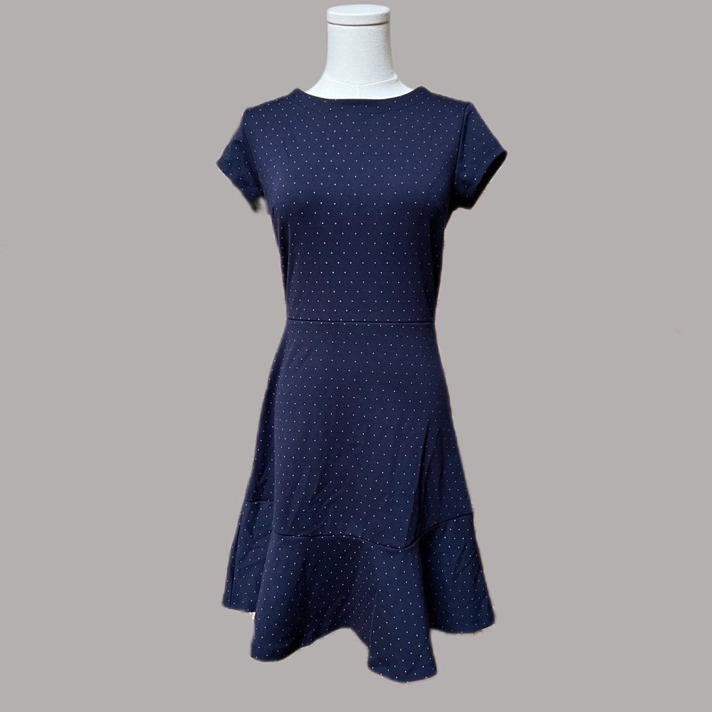 GAP Navy Blue Short Sleeve Mini Dress with Purple Polka Dots Size 2